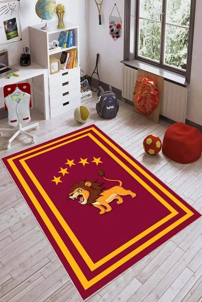 Sarı Ve Kırmızı Kaymaz Makinede Yıkanır Taraftar Halısı KD106 ürün görseli 1