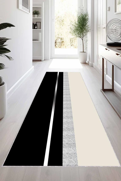 Siyah Silver Kaymaz Modern Kesme Rulo Yolluk Halı VH015 ürün görseli 1