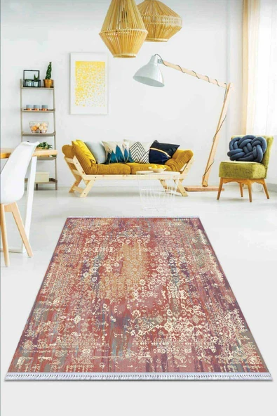Pembe Vintage Dokuma Pamuk Tabanlı Kaymaz Kilim KLM164 ürün görseli 1