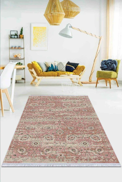 Pembe Vintage Dokuma Pamuk Tabanlı Kaymaz Kilim KLM304 ürün görseli 1