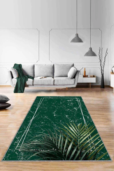 Yeşil Modern Klasik Kaymaz Tabanlı Dekoratif Halı RV188 ürün görseli 1