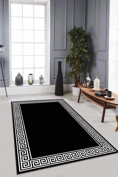 Siyah Çerçeveli Kaymaz Taban Makinede Yıkanabilir Halı RV037 ürün görseli 1