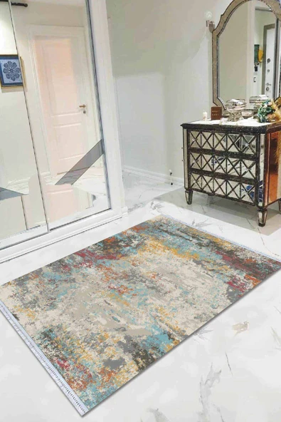 Çok Renkli Spor Dokuma Pamuk Taban Kaymaz Kilim KLM223 ürün görseli 1