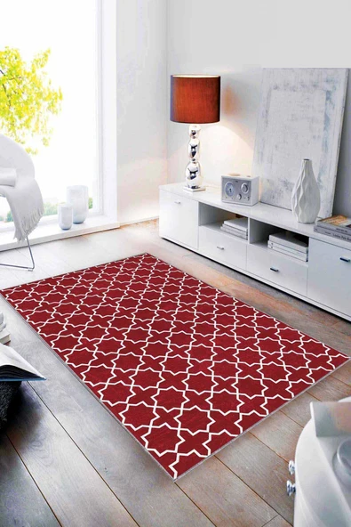 Bordo Spor Kaymaz Tabanlı Makinede Yıkanabilir Halı MO01 ürün görseli 1