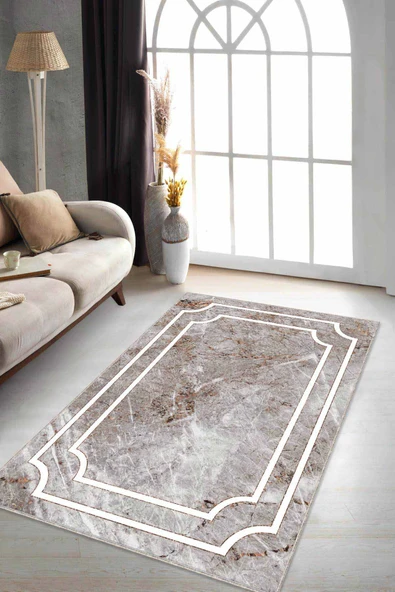 Bakır Çerçeveli Kaymaz Taban Makinede Yıkanabilir Halı RV062 ürün görseli 1