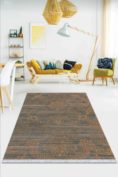 Turuncu Modern Dokuma Pamuk Taban Kaymaz Kilim KLM046 ürün görseli 1