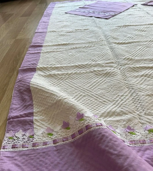 Farmlove Kırkyama pamuk saten pike yatakörtüsü çeyizlik elyapımı- Lila 2 ürün görseli 1