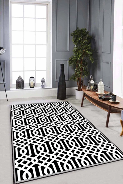 Siyah Spor Kaymaz Tabanlı Makinede Yıkanabilir Halı LB002 ürün görseli 1