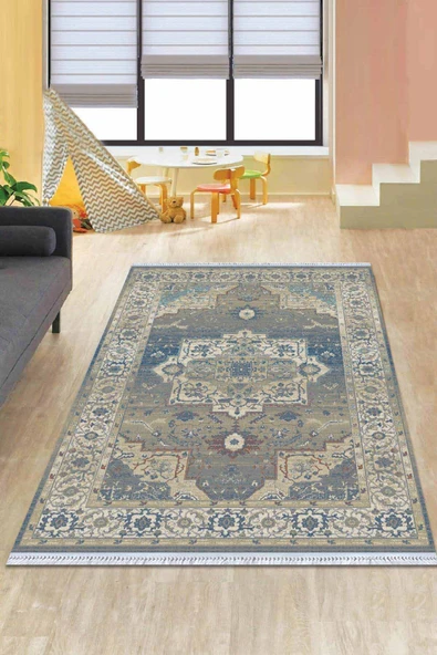 Eflatun Göbekli Dokuma Pamuk Taban Kaymaz Kilim KLM224 ürün görseli 1