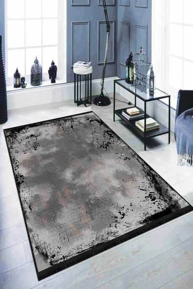 Antrasit Modern Kaymaz Taban Makinede Yıkanabilir Halı AR303 ürün görseli 1