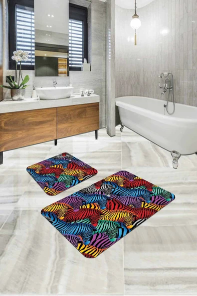 Renkli Hayvan Temalı Banyo Halısı Klozet Paspas Seti BS311 ürün görseli 1