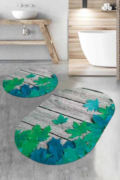 Yeşil Çınar 3D Banyo Halısı Klozet Oval Paspas Seti BS069 ürün görseli 1