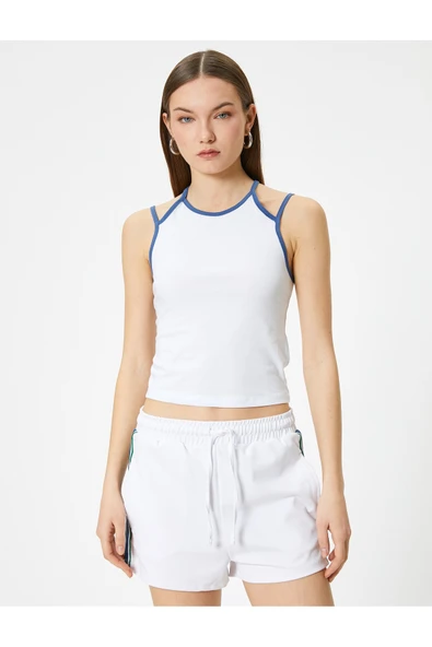 Crop Halter Yaka Üst Askılı Renk Kontrastlı - Resim 3