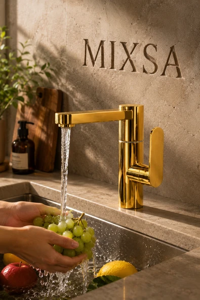 MİXSA Lüx Premium Gold Silva 360° Oynar Borulu Lavabo Bataryası Özel Seri Modern Batarya ürün görseli 1