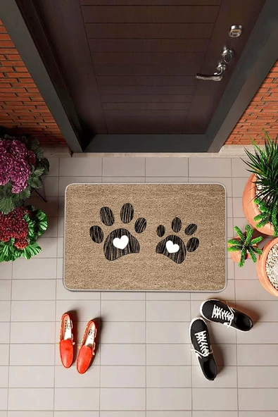 Bej Kedi Pati Desenli Kapı Önü Paspası KP08 ürün görseli 1