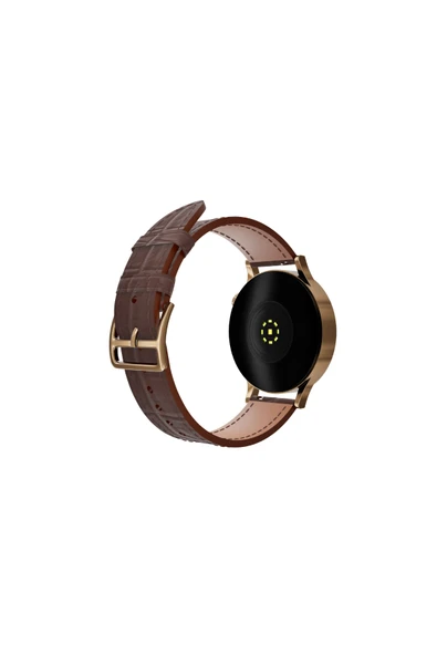 FRO 20mm Kordon Genişliği Olan Saatlerle Uyumlu 20 Mm Hakiki Deri Kroko Kahve Kordon Gold Toka ürün görseli 1