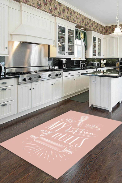 Pembe Kaymaz Tabanlı My Kitchen My Rules Mutfak Halısı MT47 ürün görseli 1