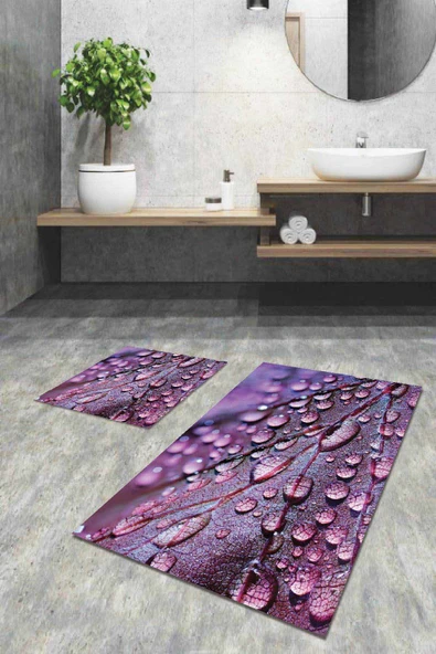 Mor 3D Üç Boyutlu Banyo Halısı Klozet 2'li Paspas Seti BS024 ürün görseli 1