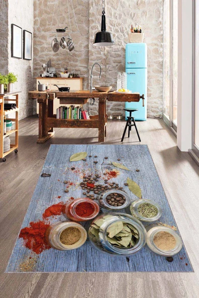 Renkli Kaymaz Taban 3D Baharat Desenli Mutfak Halısı AR1264 ürün görseli 1