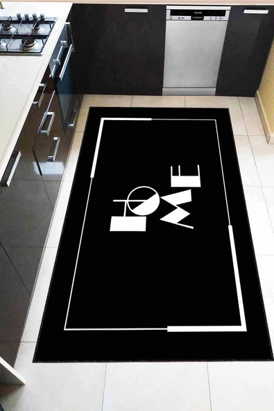 Siyah Kaymaz Taban Yıkanan Home Yazılı Mutfak Halısı AR1267 ürün görseli 1