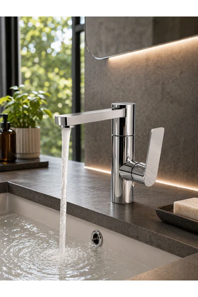 MİXSA Lüx Premium Silva 360° Döner Borulu Banyo Lavabo Bataryası Çeşmesi Musluğu ürün görseli 1