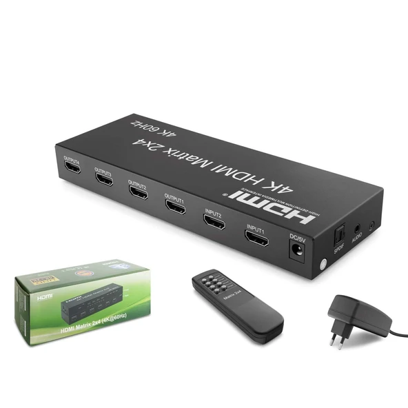 Hadron Hdx1388 Hdmı Switch + Splitter Matrix 4K 60 Hz 2 In 4 Out - Siyah ürün görseli 1