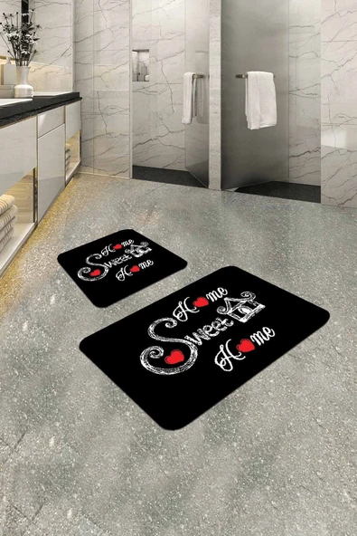 Siyah Home Sweet Banyo Halısı Klozet 2'li Paspas Seti BS302 ürün görseli 1