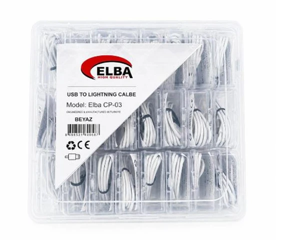 Elba Cp-03 Şeffaf Kutulu Usb To Lightning  Beyaz Şarj Kablosu (24 Lü Paket) ürün görseli 1