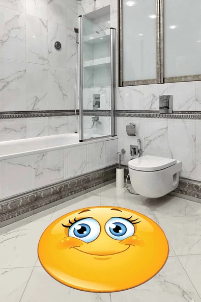 Sarı Smiley Banyo Halısı Klozet Yuvarlak Paspas Seti BS297 ürün görseli 1