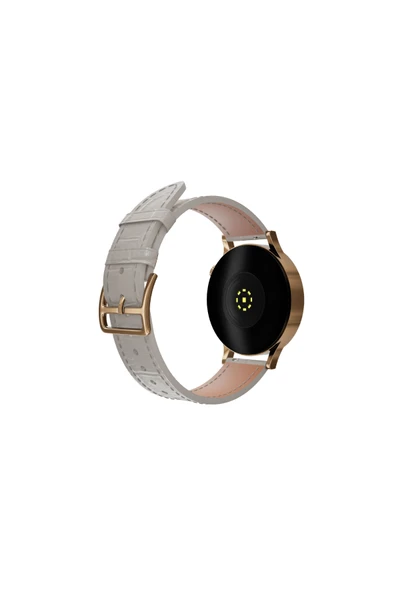 FRO 20mm Kordon Genişliği Olan Saatlerle Uyumlu 20 Mm Hakiki Deri Kroko Krem Kordon Gold Toka ürün görseli 1