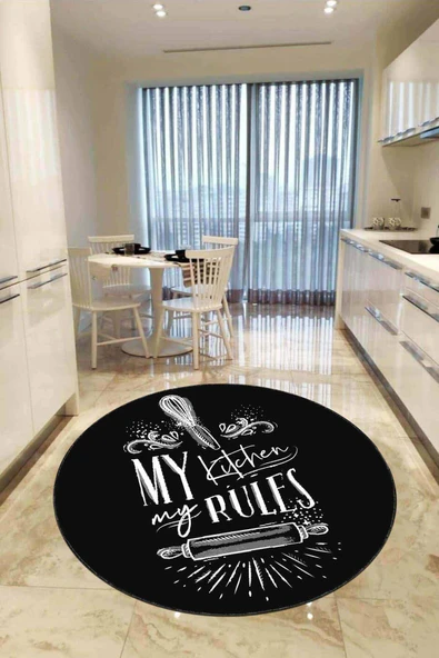 Siyah Kaymaz My Kitchen My Rules Daire Mutfak Halısı AR859 ürün görseli 1