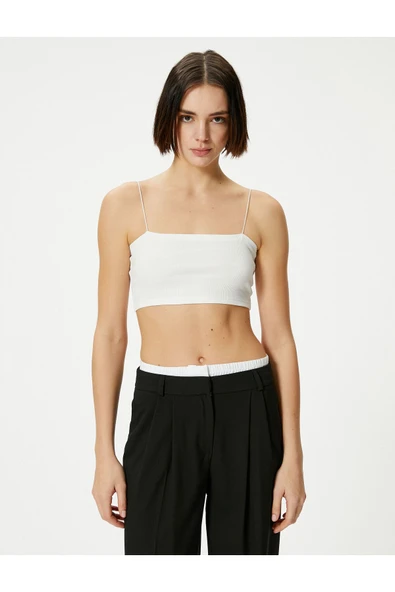 Basic Crop Atlet İnce Askılı Ribanalı Pamuklu Slim Fit - Resim 3