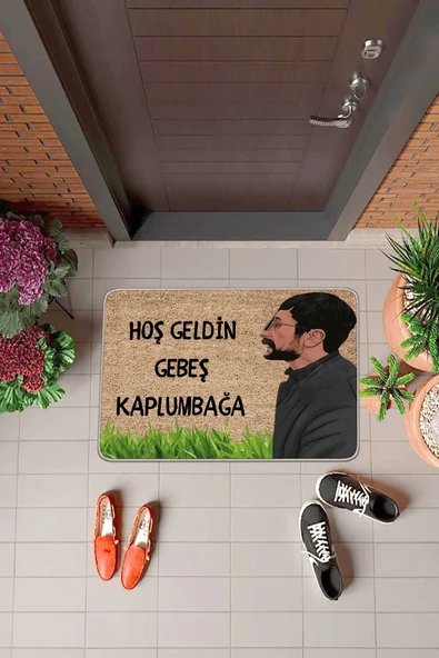 Bej Komik Hoşgeldin Gebeş Kaplumbağa Kapı Önü Paspası KP39 ürün görseli 1