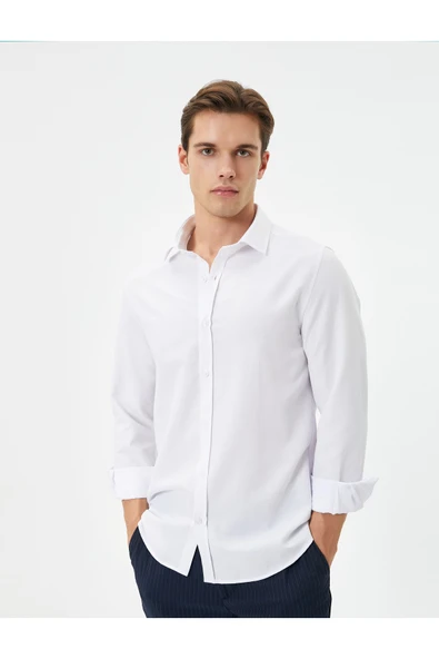 Slim Fit Gömlek Yarım İtalyan Yaka Uzun Kollu ürün görseli 1