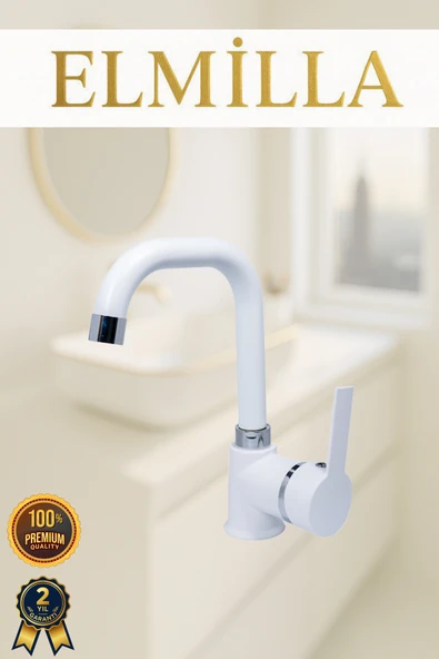elmilla Beyaz Krom Armut Delta Kol Köşe Borulu Banyo Lavabo Bataryası Çeşmesi Musluğu Çift Su Girişli ürün görseli 1