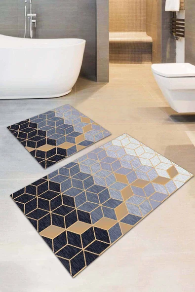 Siyah Petek Banyo Halısı Klozet Takımı Paspas Seti BS038 ürün görseli 1