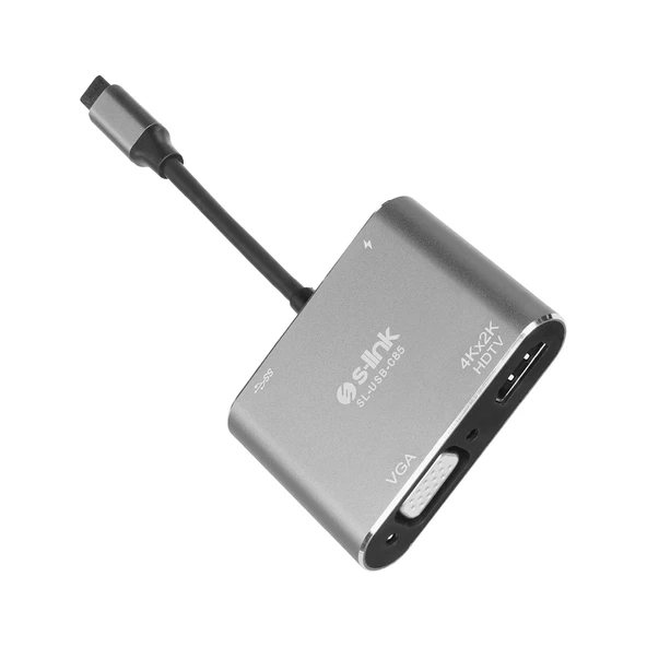 S-Link Sl-Usb-C85 4 İn 1 Type C To, Pd+Hdmı+Vga+Usb3.0 Çevirici Hub Adaptör ürün görseli 1
