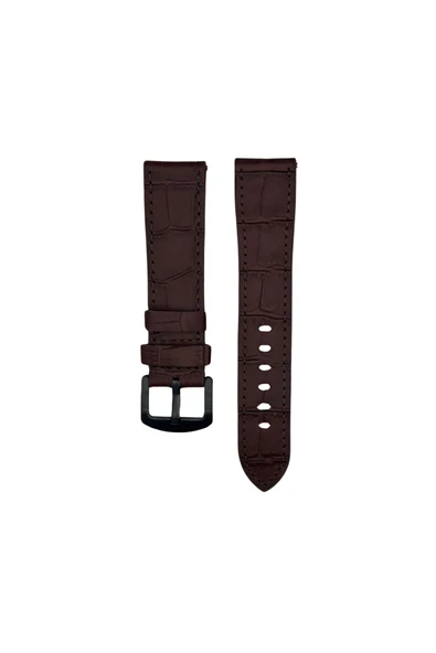 FRO 22 mm Hakiki Deri Kroko Kahverengi Kordon Akıllı Pim Siyah Toka Kahverengi Kordon ürün görseli 1