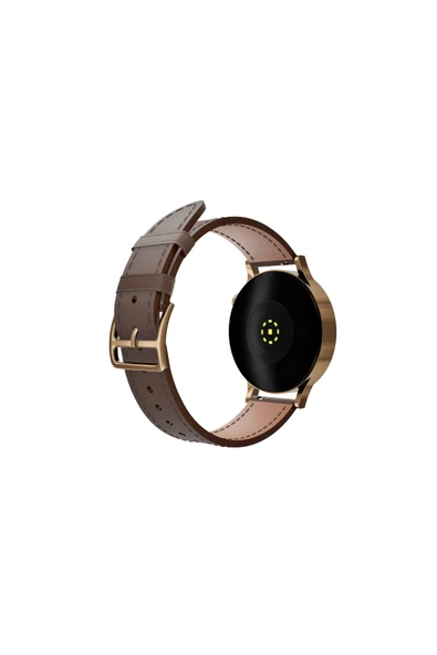 FRO 20mm Kordon Genişliği Olan Saatlerle Uyumlu 20 Mm Hakiki Deri Düz Kahve Kordon Gold Toka ürün görseli 1