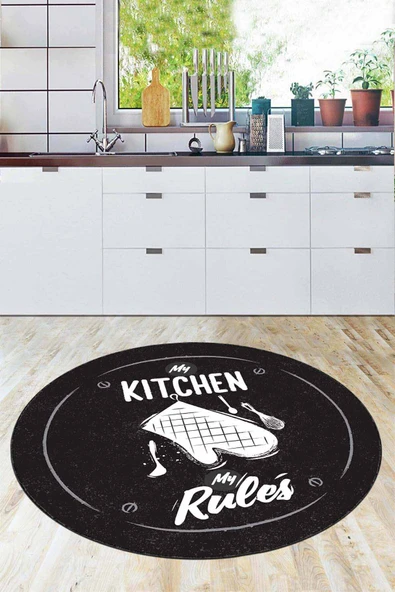 Siyah Kaymaz My Kitchen My Rules Daire Mutfak Halısı AR848 ürün görseli 1