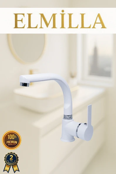 elmilla Beyaz Krom Armut Delta Kol Balık Sırtı Borulu Banyo Lavabo Bataryası Çeşmesi Musluğu Çift Su Girişli ürün görseli 1