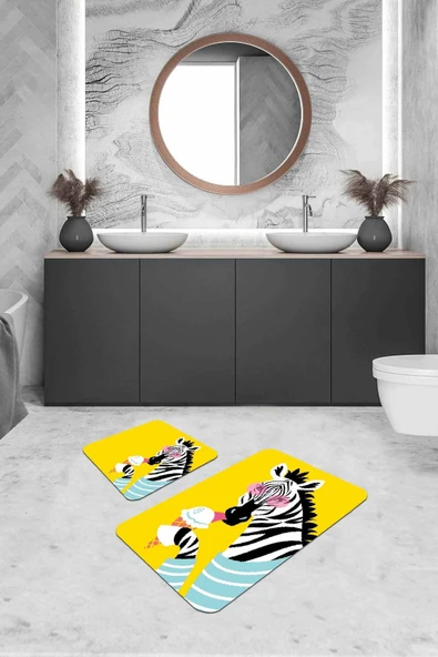 Sarı Hayvan Temalı Banyo Halısı Klozet Paspas Seti BS312 ürün görseli 1