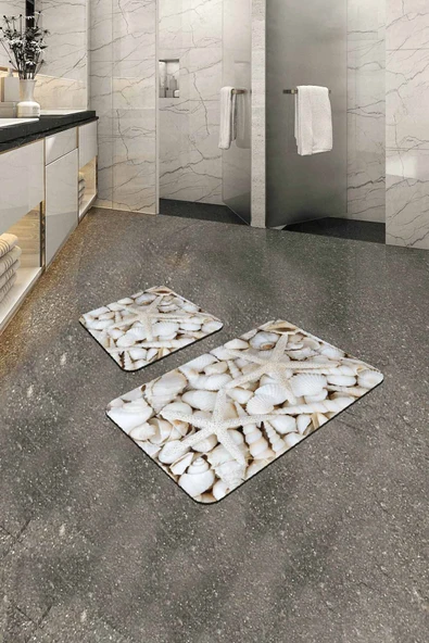 Kemik Deniz Kabuklu Banyo Halısı Klozet Paspas Seti BS208 ürün görseli 1