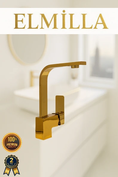 elmilla Gold Kare Borulu Lavabo Bataryası Musluğu ürün görseli 1