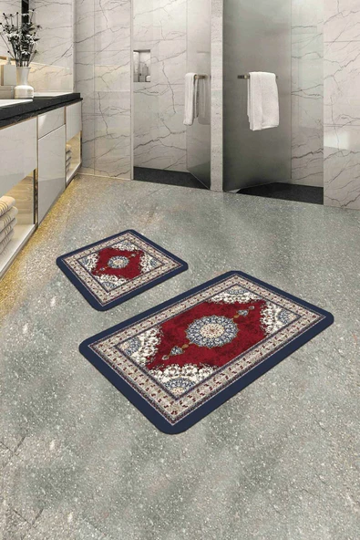 Bordo Modern Klasik Banyo Halısı Klozet Paspas Seti BS279 ürün görseli 1