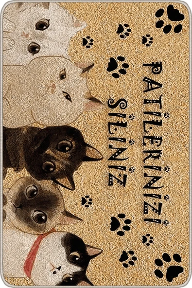 Bej Kedi Temalı Kapı Önü Paspası KP04 - Resim 2