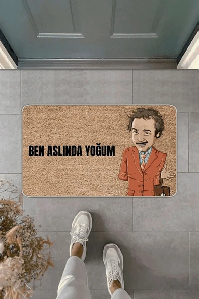 Bej Komik Ben Aslında Yoğum Kapı Önü Paspası KP40 ürün görseli 1