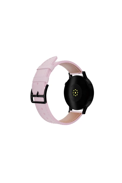 FRO 20mm Kordon Genişliği Olan Saatlerle Uyumlu 20 Mm Hakiki Deri Düz Pembe Kordon Siyah Toka ürün görseli 1