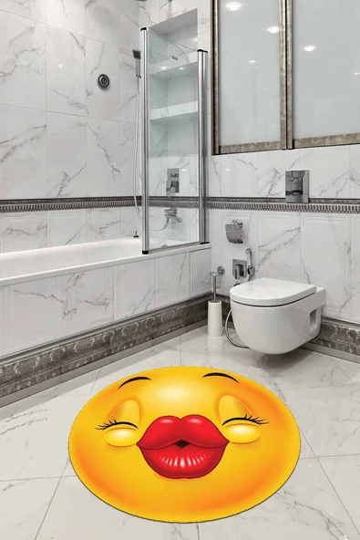 Sarı Smiley Banyo Halısı Klozet Yuvarlak Paspas Seti BS298 ürün görseli 1