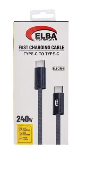 Elba Elb-2704 240W Type-C To Type-C 1 Metre Örgülü Desenli  Şarj Kablosu 480Mps  Hızlı Şarj ürün görseli 1